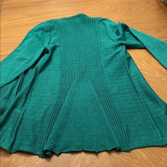 NWT Birch NY Emerald Green Metallic Long Sleeve Crochet Ribbed Cardigan Size XL - Picture 8 of 10